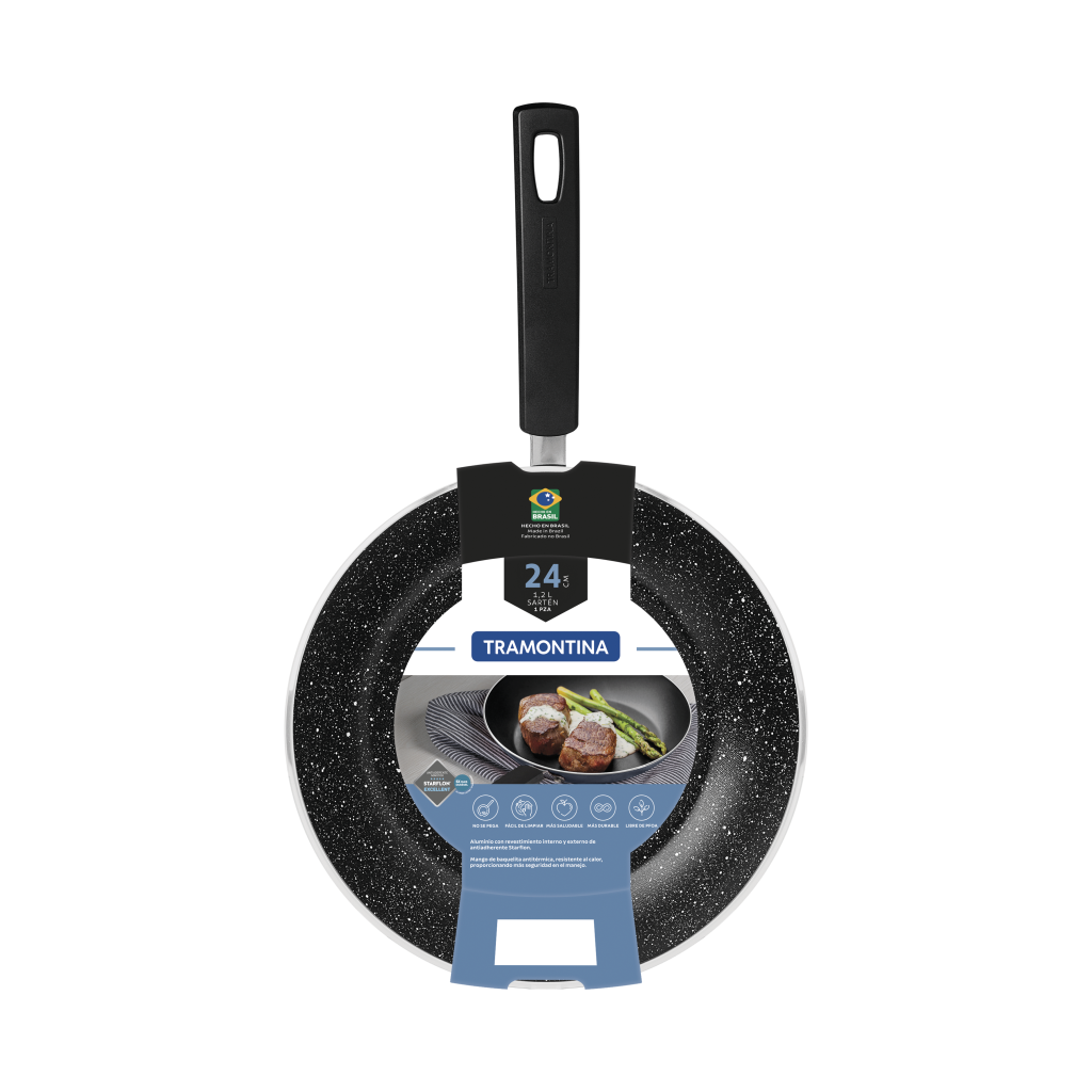 Tramontina Sicília Black Aluminum Frying Pan with Interior and Exterior Starflon Excellent Nonstick Coating 24 cm 1,2 L