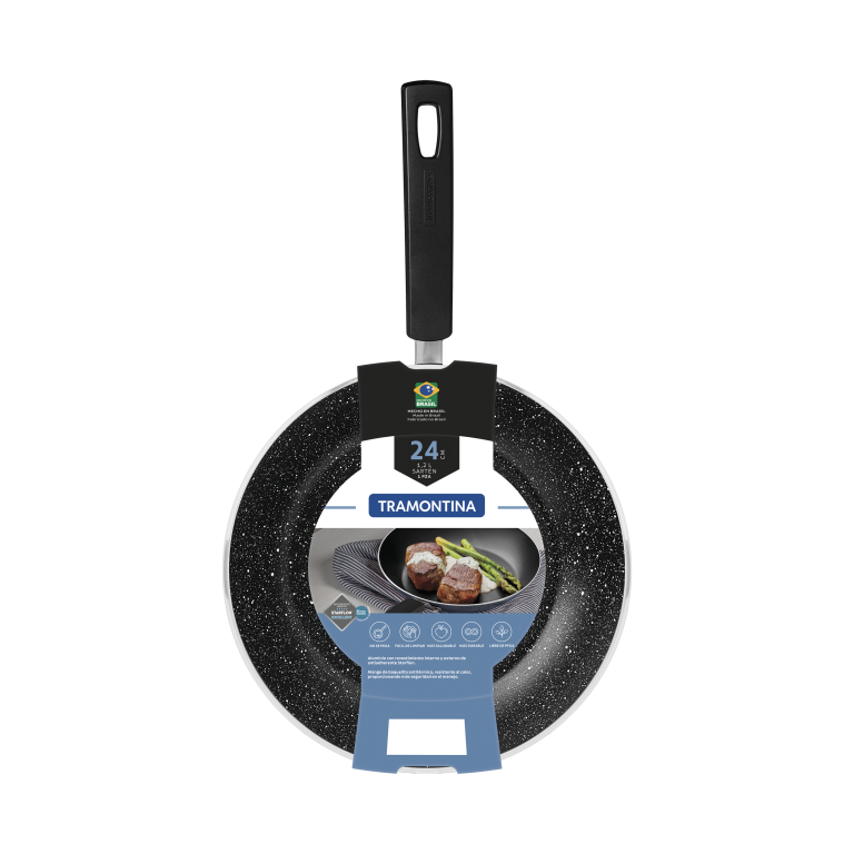 Tramontina Sicília Black Aluminum Frying Pan with Interior and Exterior Starflon Excellent Nonstick Coating 24 cm 1,2 L