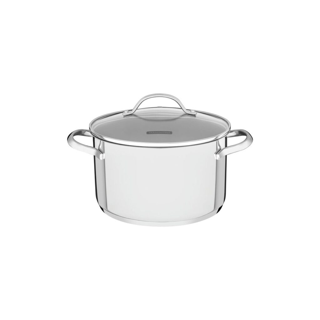 Tramontina Una deep stainless steel casserole dish with tri-ply base and glass lid, 16 cm and 1.8 L
