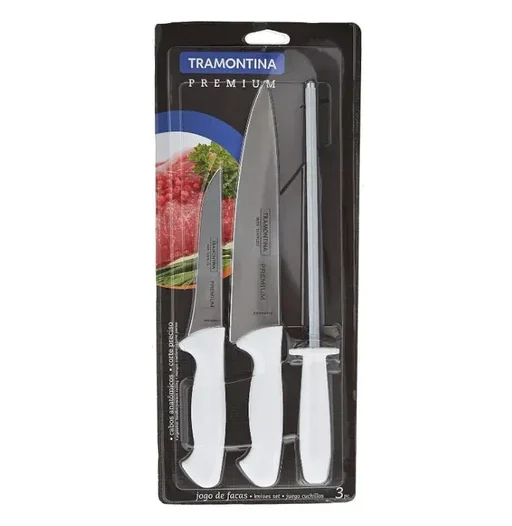 PREMIUM CUTLERY KNIFE+SHARPNER SET 3PC